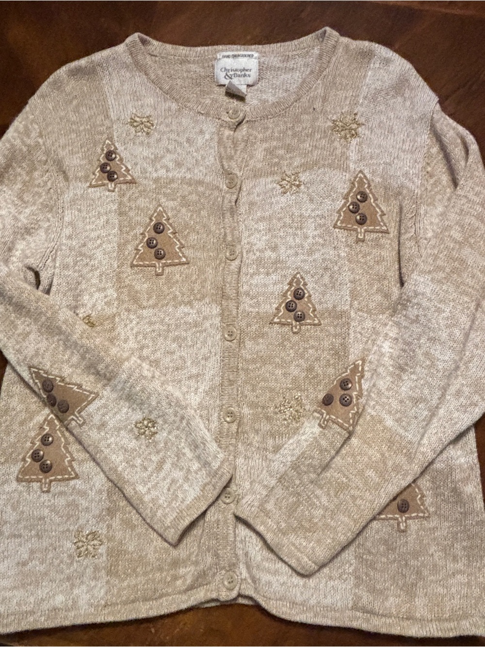 Vintage 2001 Christopher & Banks Women's Holiday Tree Button Cardigan Sweater, L